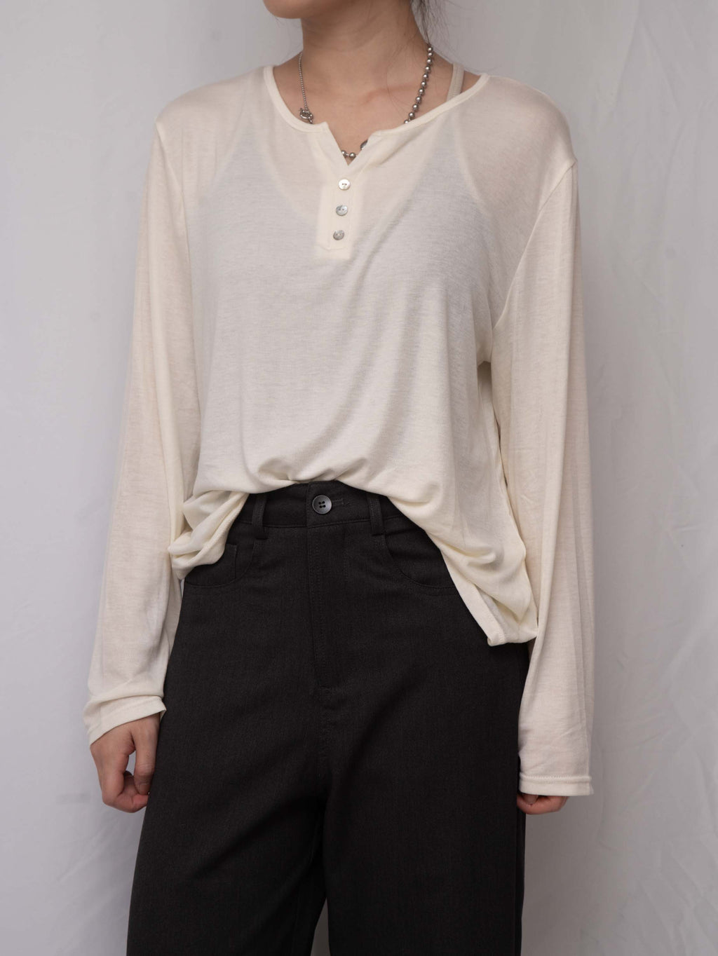 Luxe Wool-Acetate Henley Long-Sleeve T-shirt