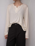 Luxe Wool-Acetate Henley Long-Sleeve T-shirt