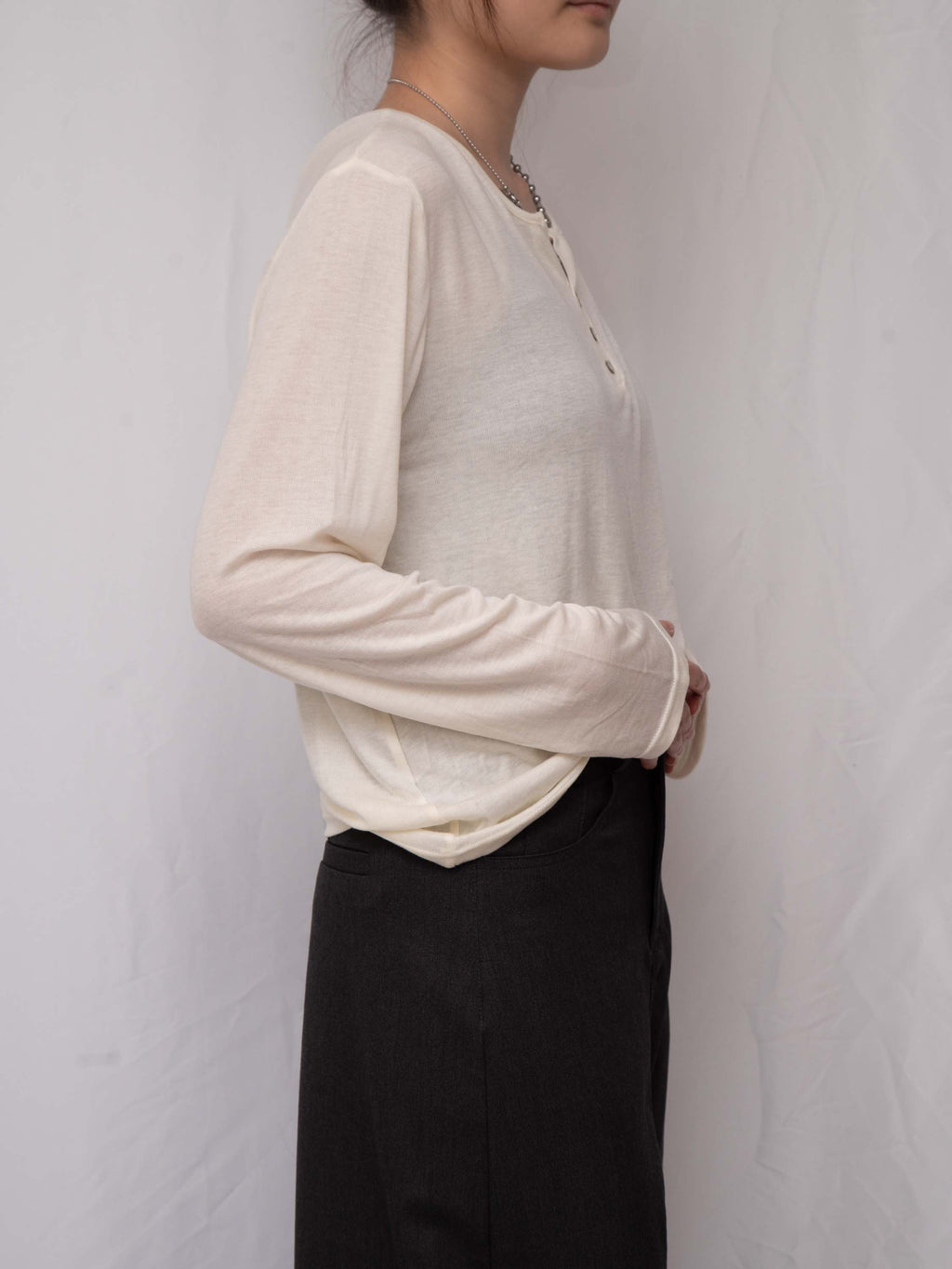Luxe Wool-Acetate Henley Long-Sleeve T-shirt