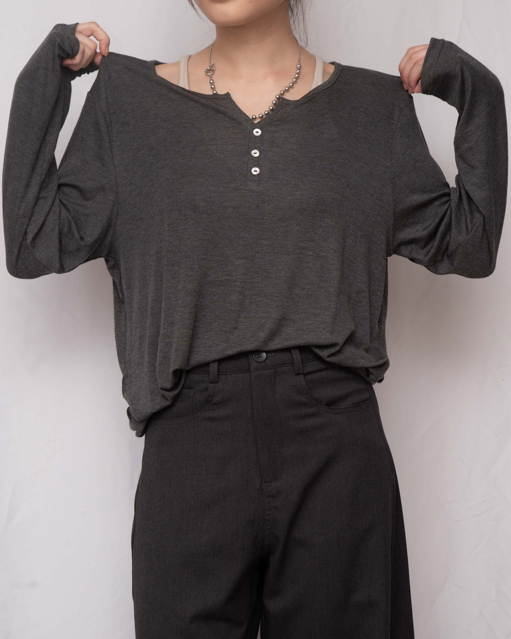 Luxe Wool-Acetate Henley Long-Sleeve T-shirt