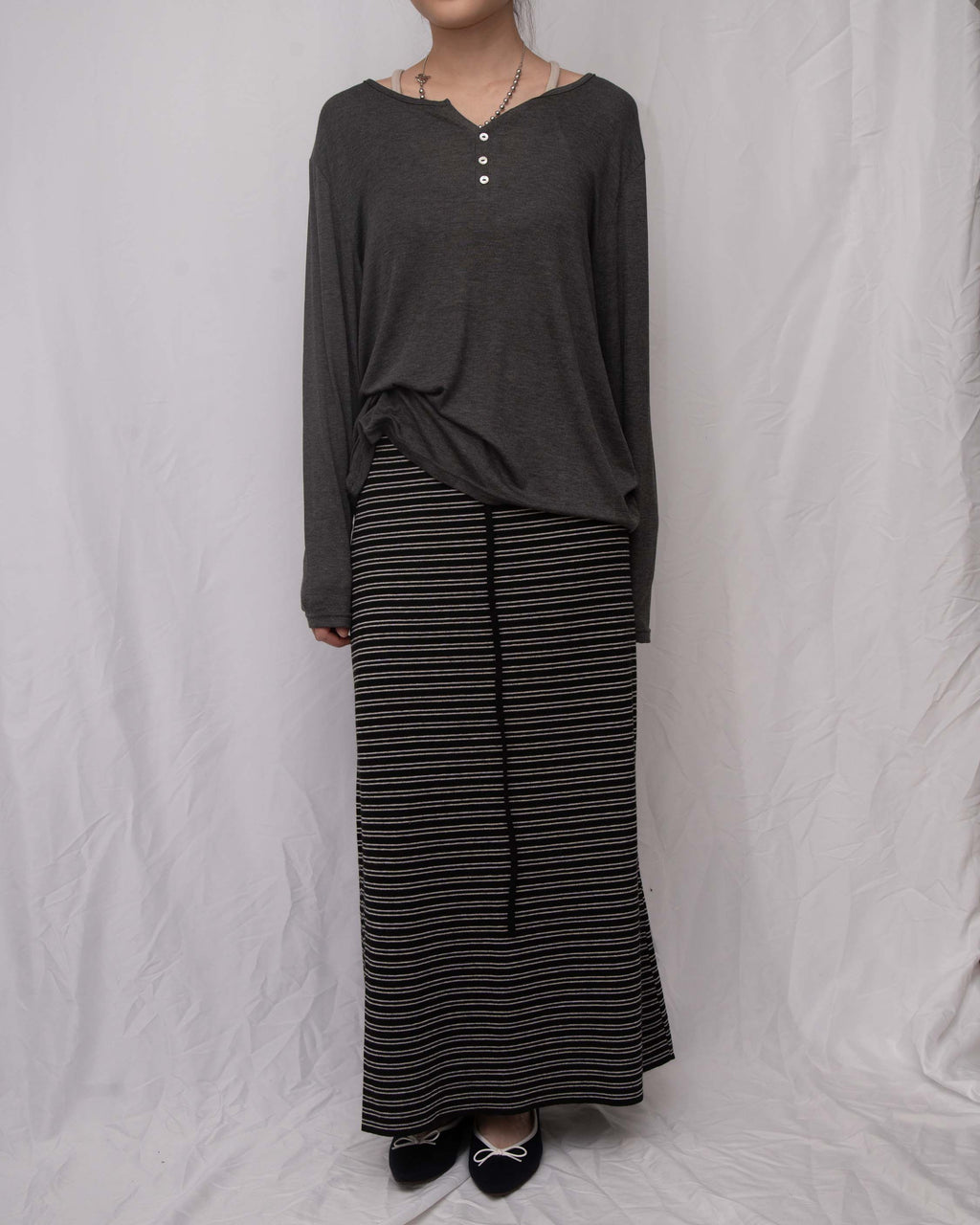 Strechy Ribbed Striped Luxe Knit Skirt 彈性針織直筒長裙