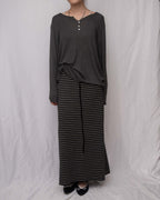 Strechy Ribbed Striped Luxe Knit Skirt 彈性針織直筒長裙
