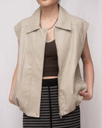 Luxe Vegan Leather Collared Gathered Vest 蛋白皮反領馬甲