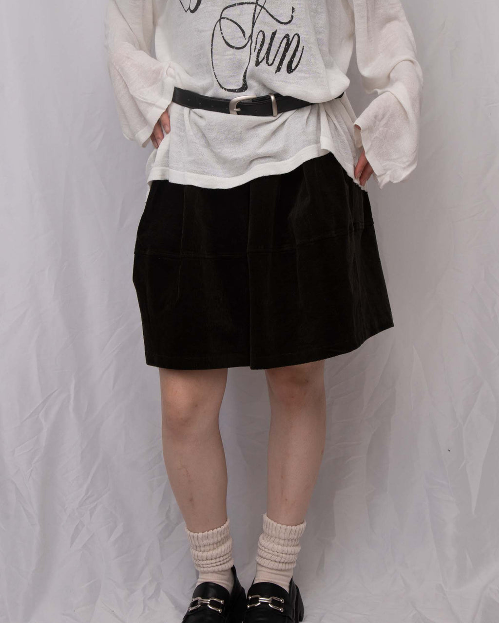 Corduroy Bubble-Hem Mini Skirt 燈芯絨泡泡短裙（有打底褲）