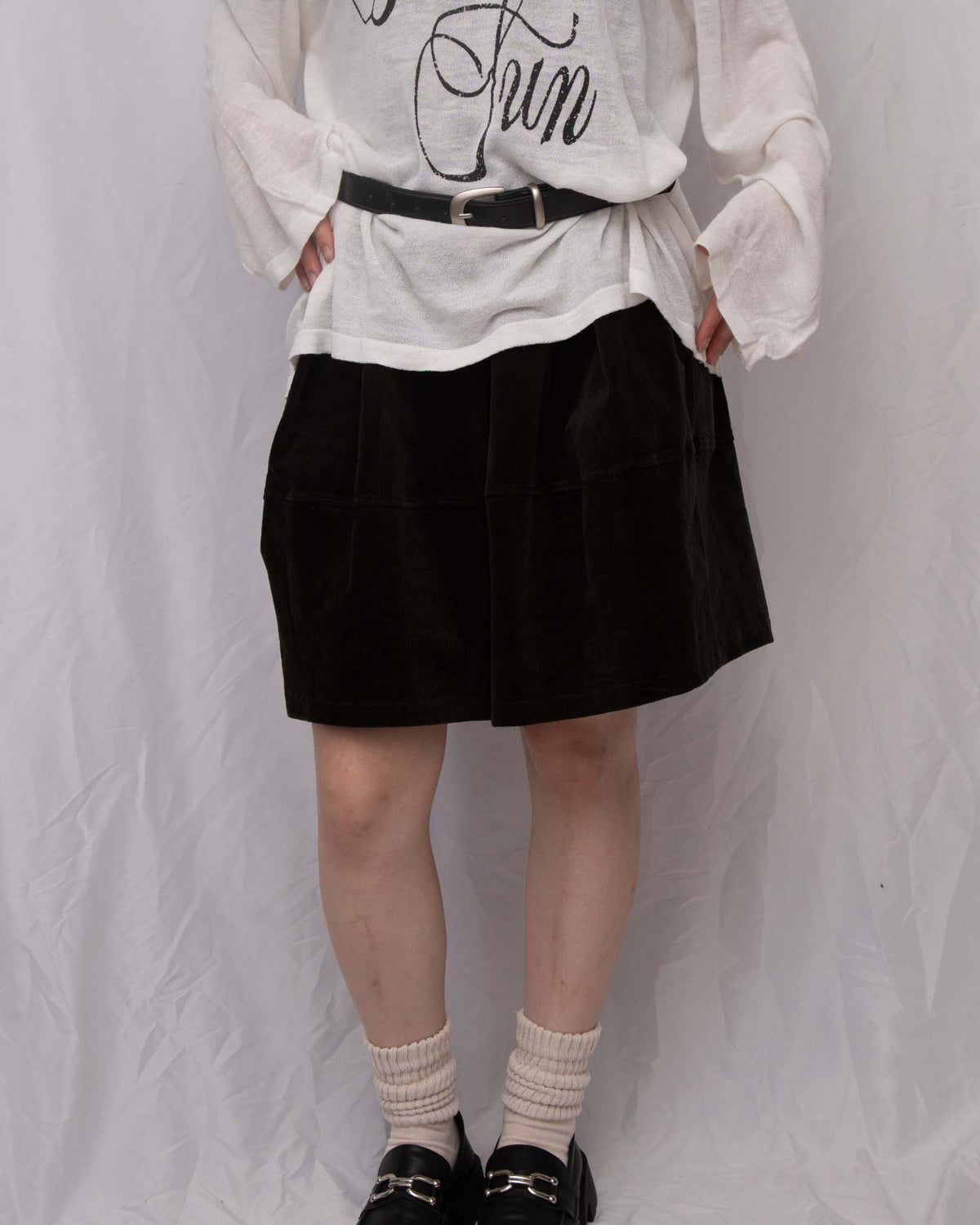 Corduroy Bubble-Hem Mini Skirt 燈芯絨泡泡短裙（有打底褲）
