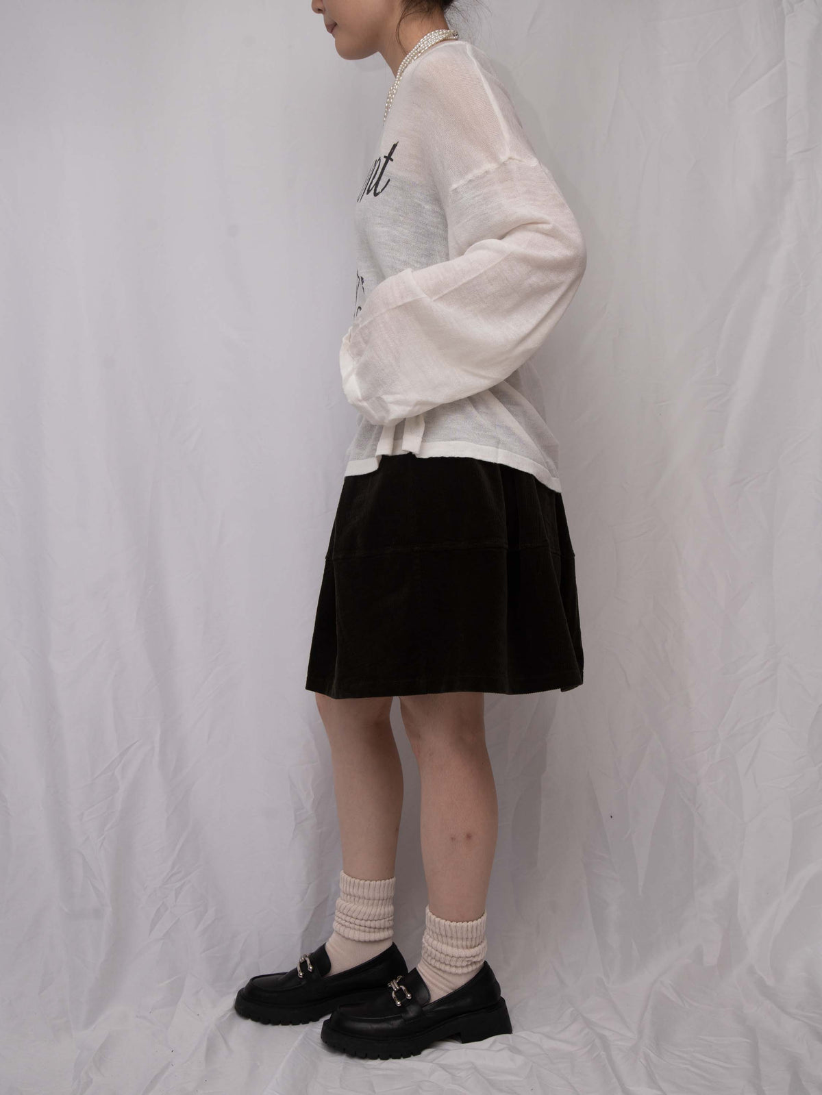 Corduroy Bubble-Hem Mini Skirt 燈芯絨泡泡短裙（有打底褲）