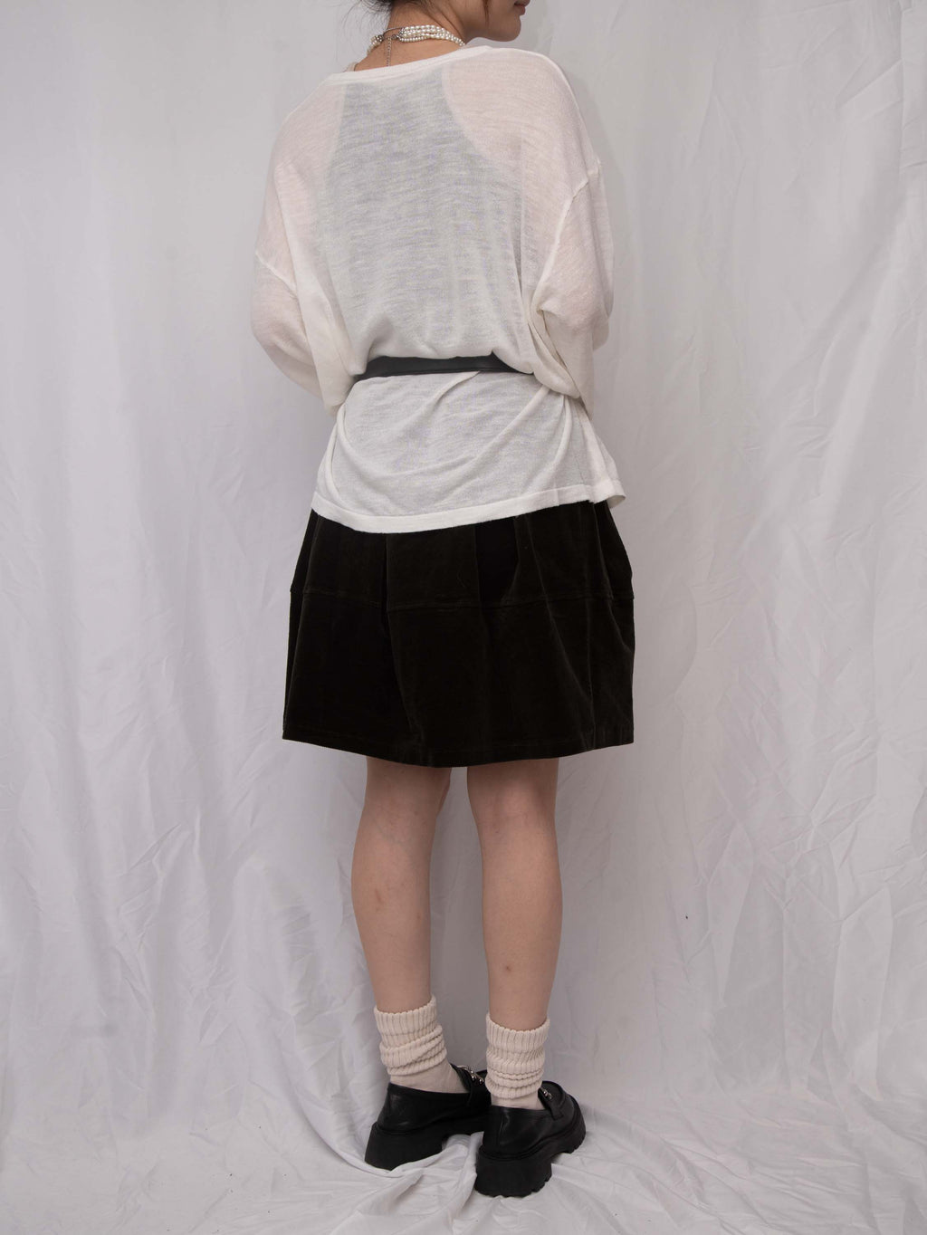 Corduroy Bubble-Hem Mini Skirt 燈芯絨泡泡短裙（有打底褲）