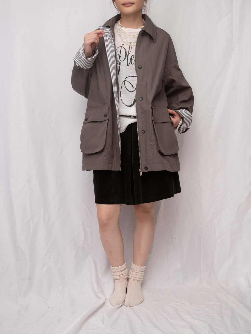 Luxe Stripe-Cuff Utility Lightweight Jacket 中長款工裝外套