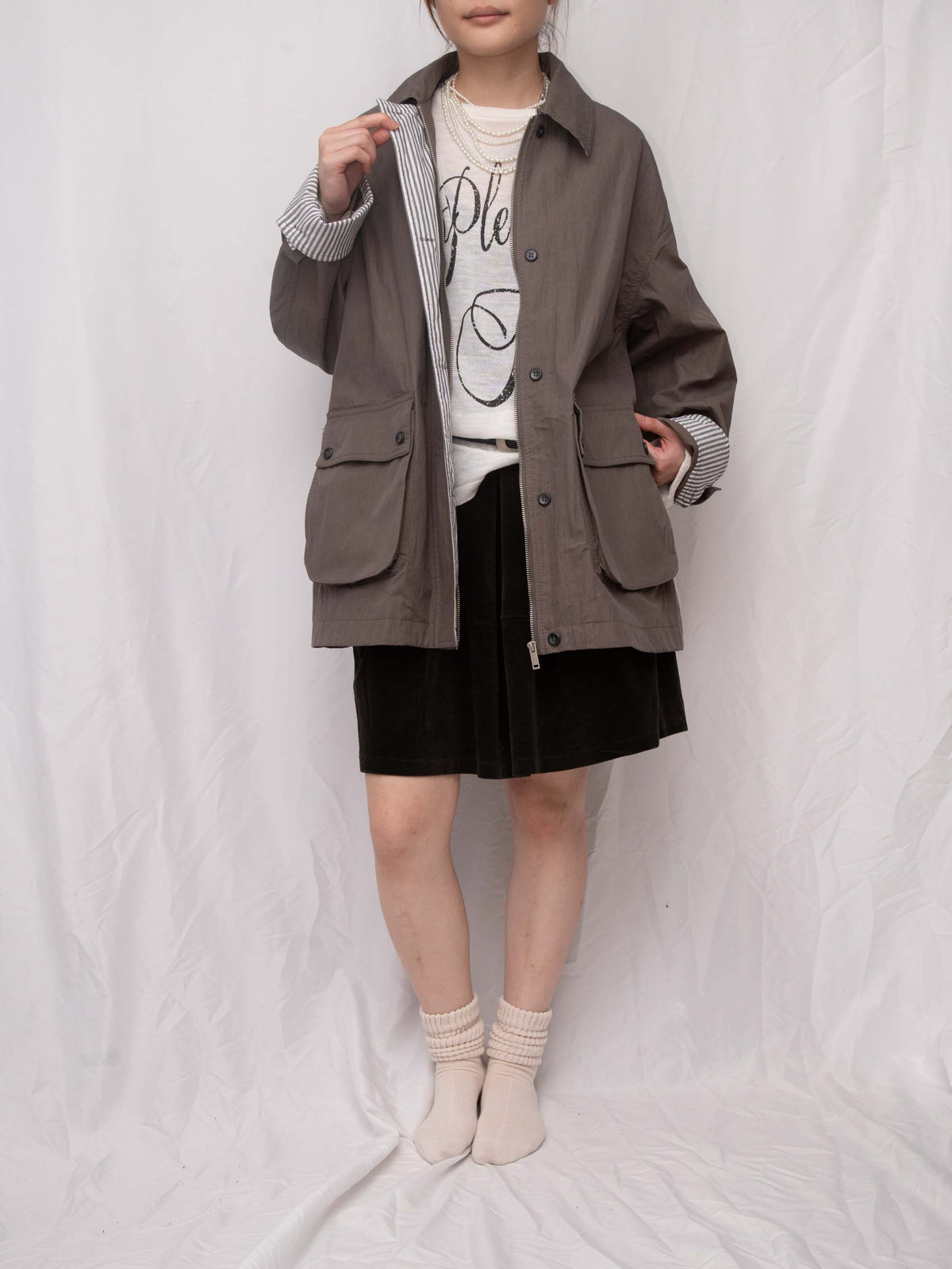 Luxe Stripe-Cuff Utility Lightweight Jacket 中長款工裝外套