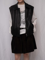 Luxe Vegan Leather Collared Gathered Vest 蛋白皮反領馬甲
