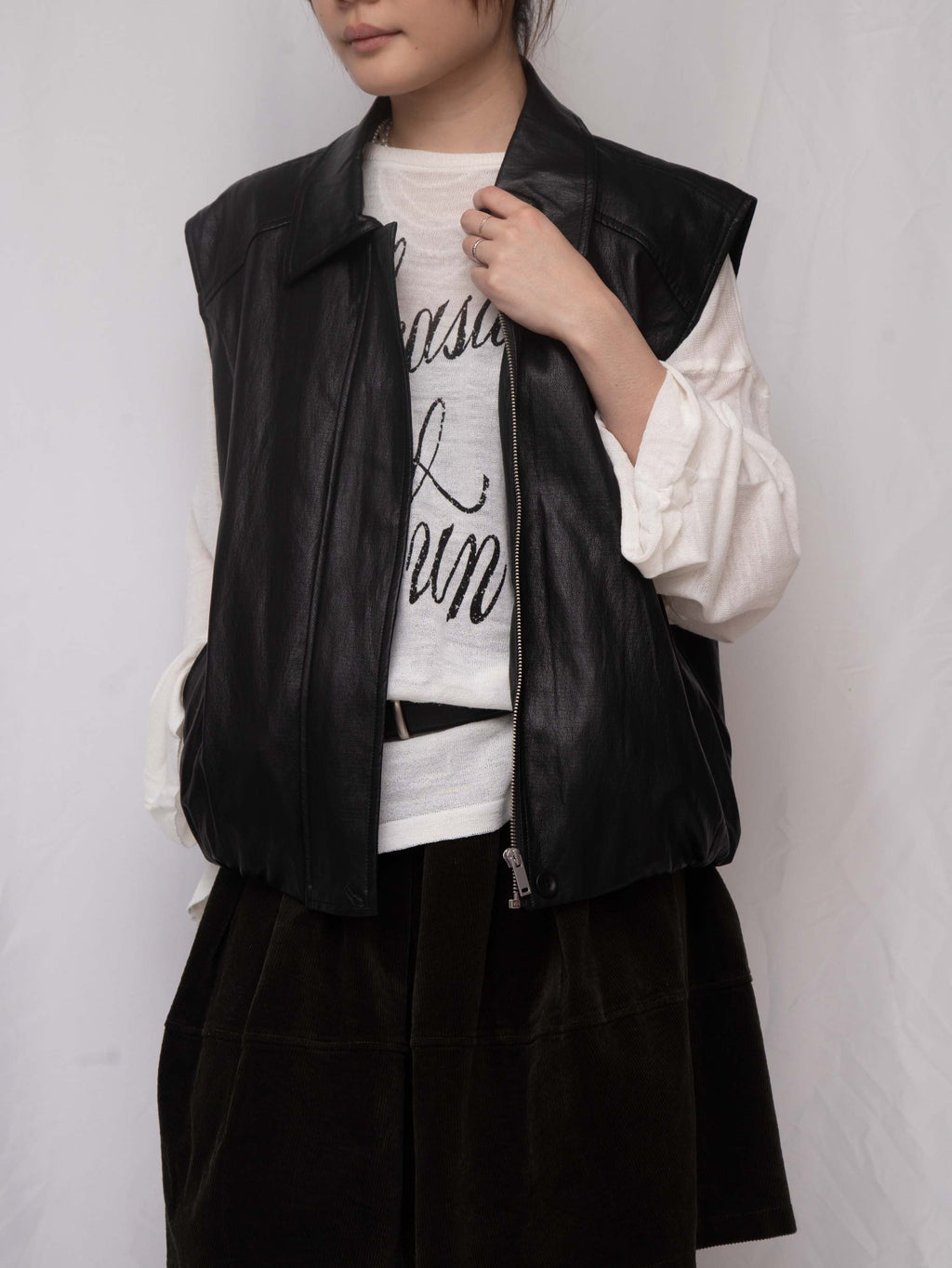 Luxe Vegan Leather Collared Gathered Vest 蛋白皮反領馬甲