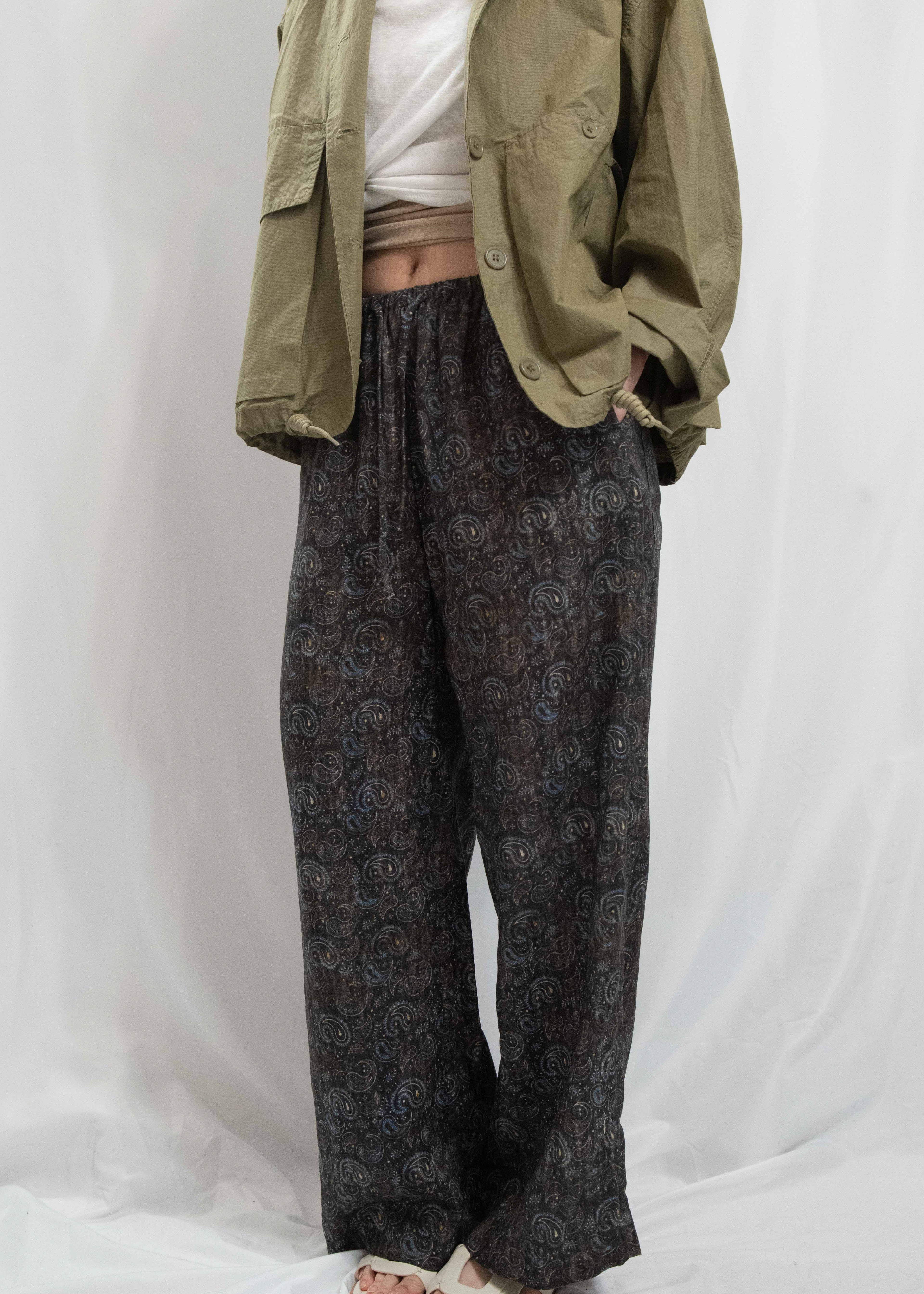 Paisley Print Linen-Tencel Flowy Pants 腰果花亞麻長闊褲