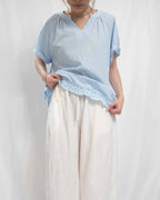 Ripple Hem V-Neck Blouse 荷葉邊下擺輕薄棉質短䄂上衣