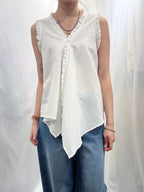 Soft Ruffle Wrap Linen Top 棉麻花邊V領恤衫