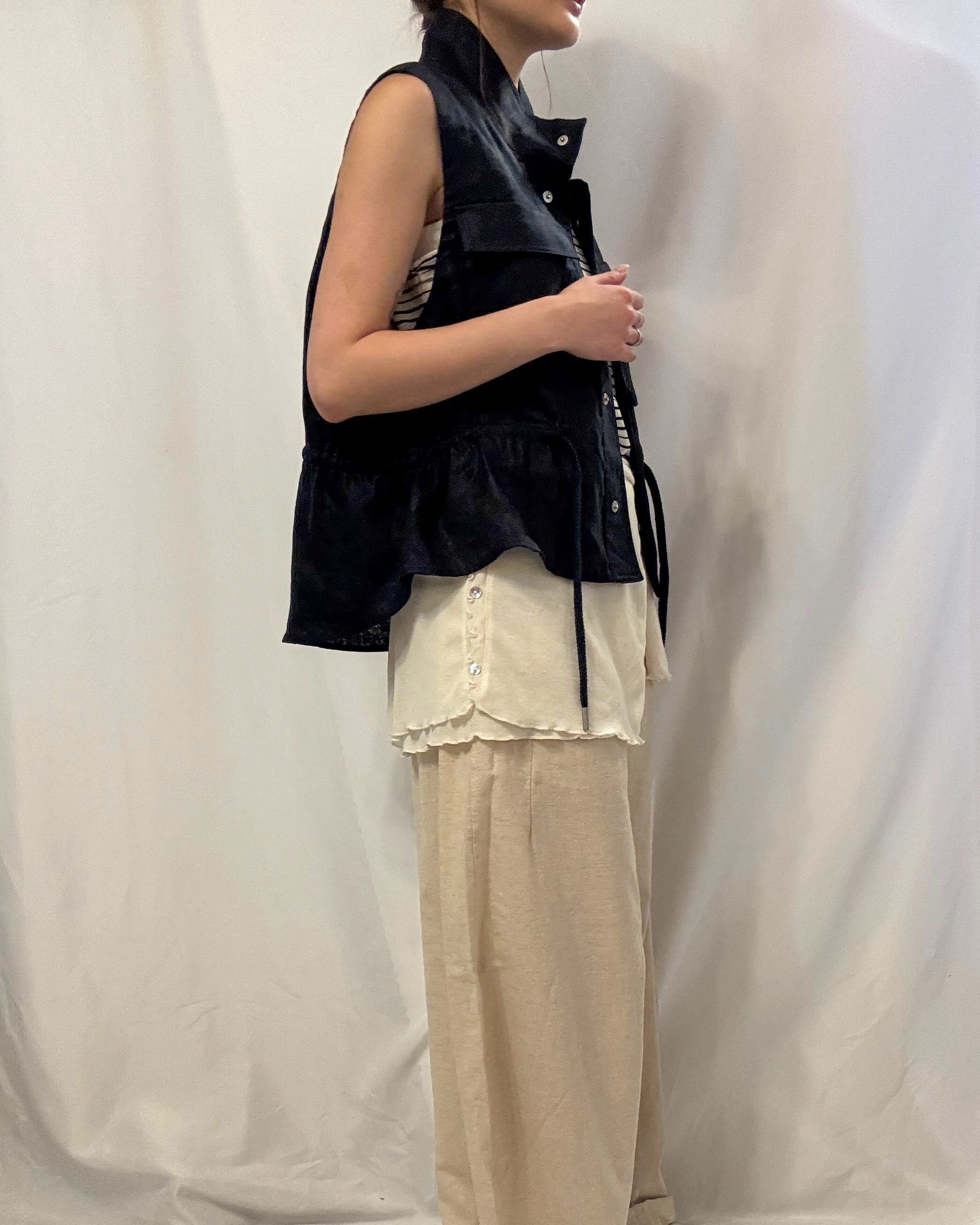 Organic Grain Heavy Linen Vest 亞麻立領工裝背心