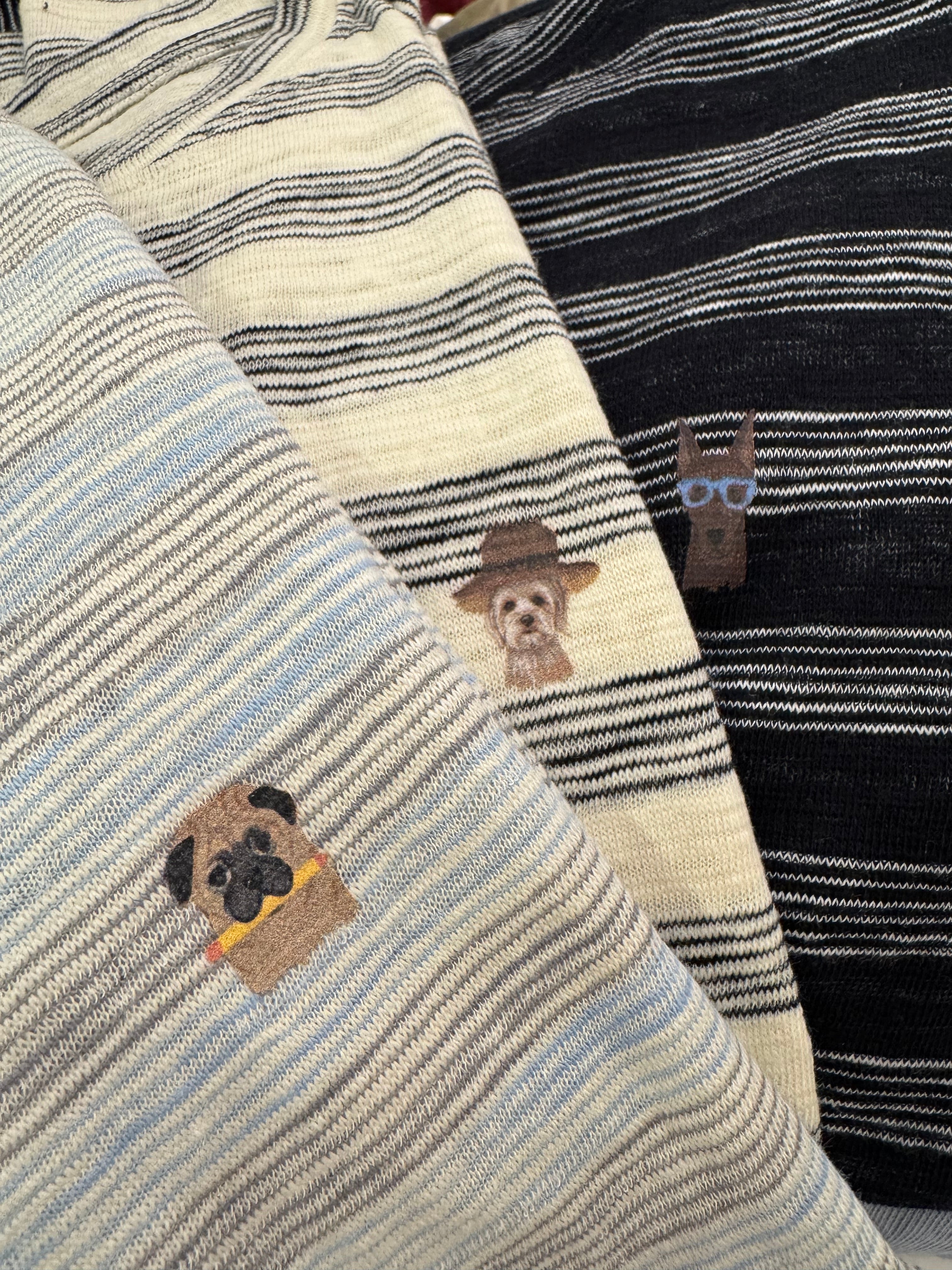 Petit Motif Striped Cotton Tee 棉麻間條狗狗tee