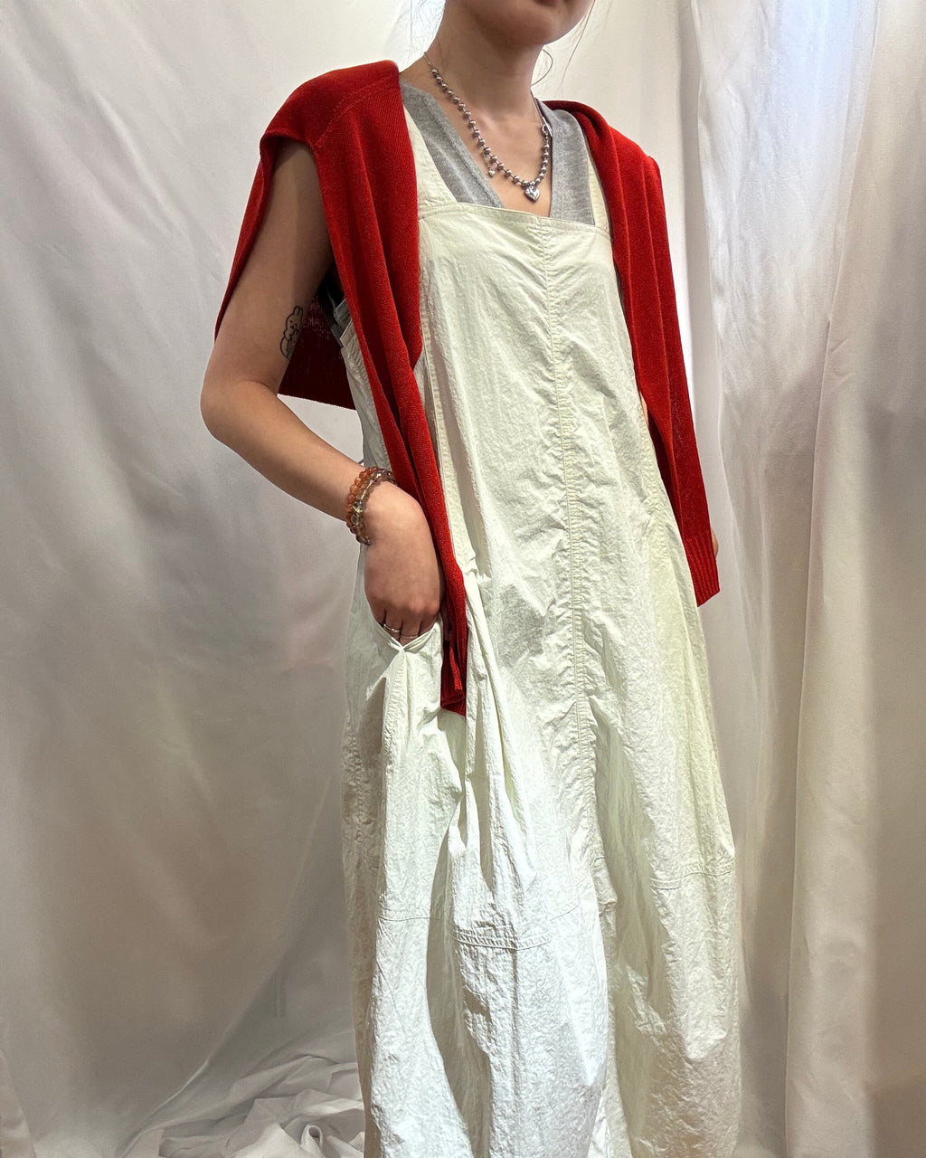 Off-White Crisp Pinafore Dress 爽爽料工裝連身裙（背後可調節闊度）