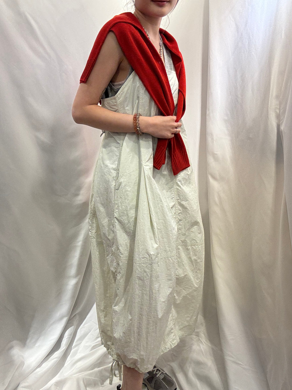 Off-White Crisp Pinafore Dress 爽爽料工裝連身裙（背後可調節闊度）