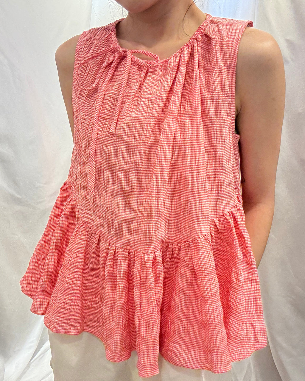 Ironing Free! Peplum Blouse 格仔皺皺布背心