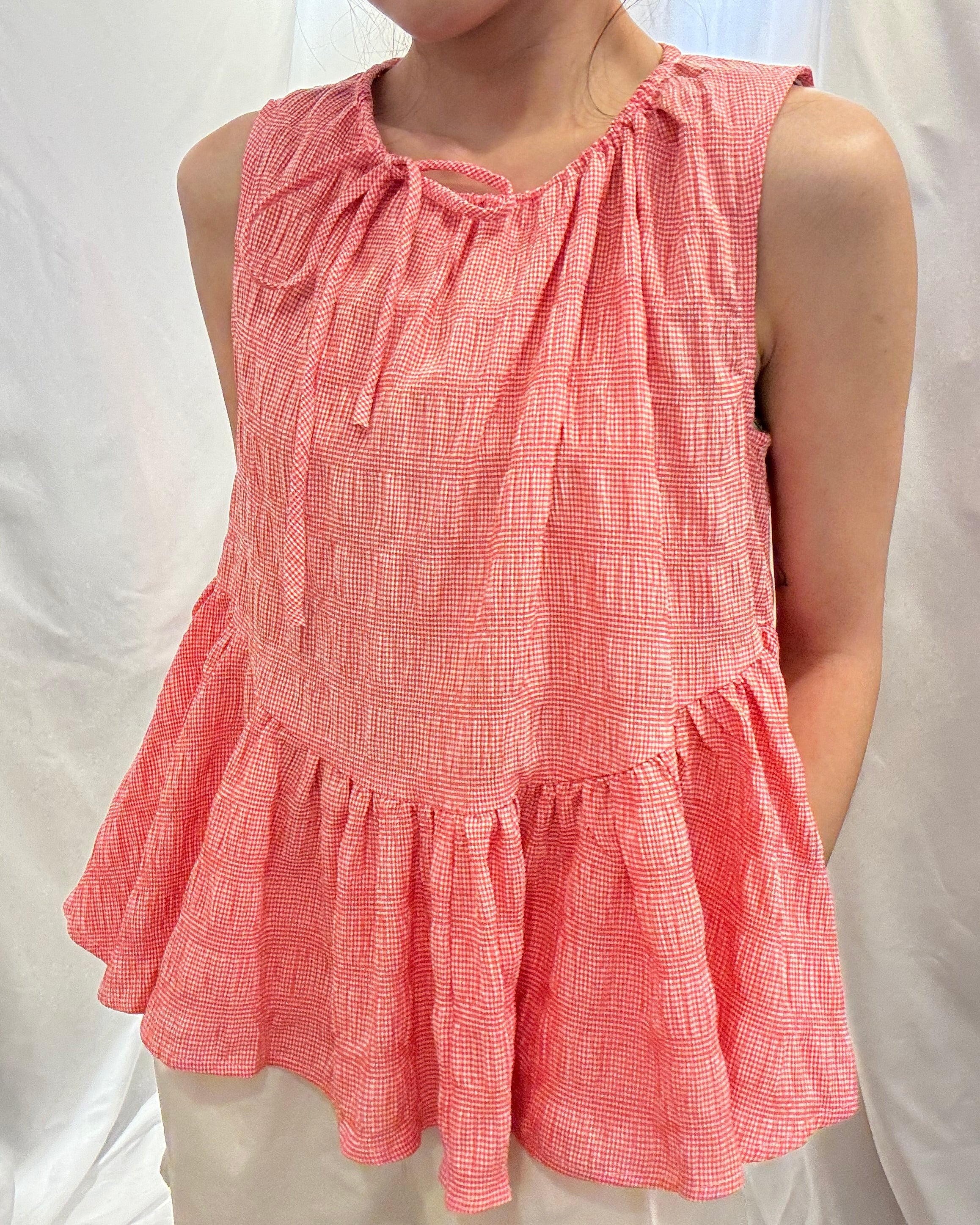 Ironing Free! Peplum Blouse 格仔皺皺布背心