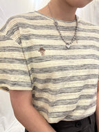 Petit Motif Striped Cotton Tee 棉麻間條狗狗tee