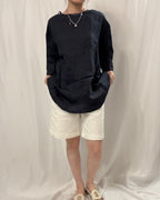 Tie-Back Linen Boxy Tee 亞麻長版中䄂TOP