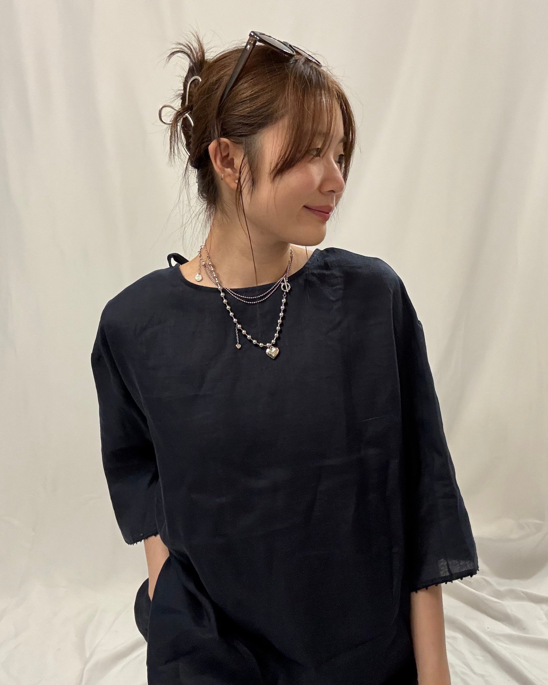 Tie-Back Linen Boxy Tee 亞麻長版中䄂TOP