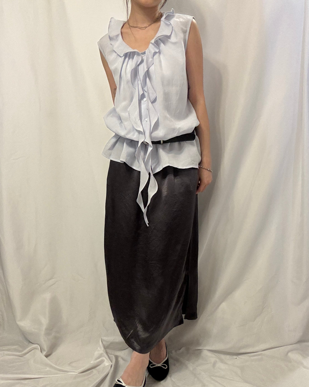 Cascading Frill Sleeveless Top 細波浪領麻質恤衫