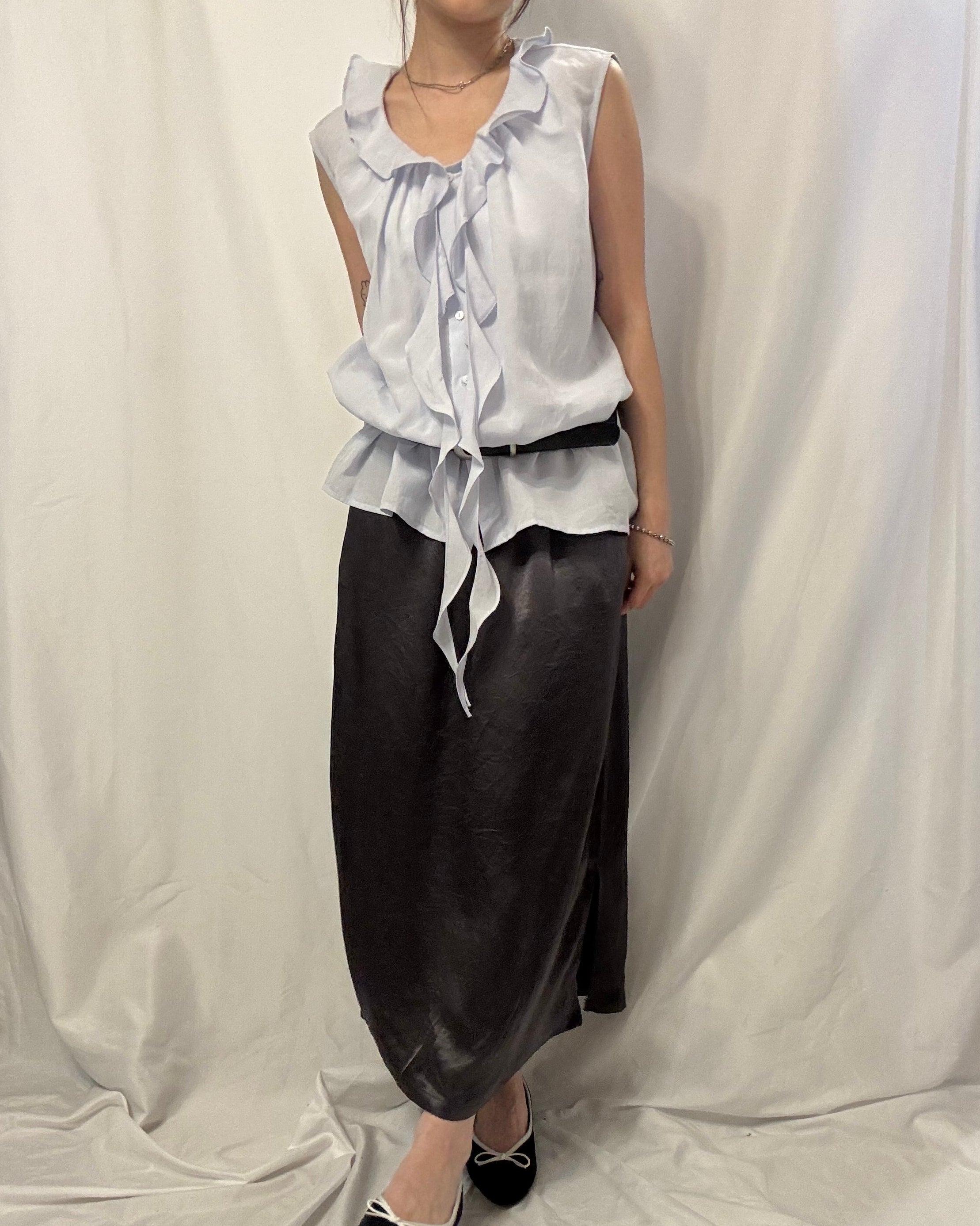 Cascading Frill Sleeveless Top 細波浪領麻質恤衫