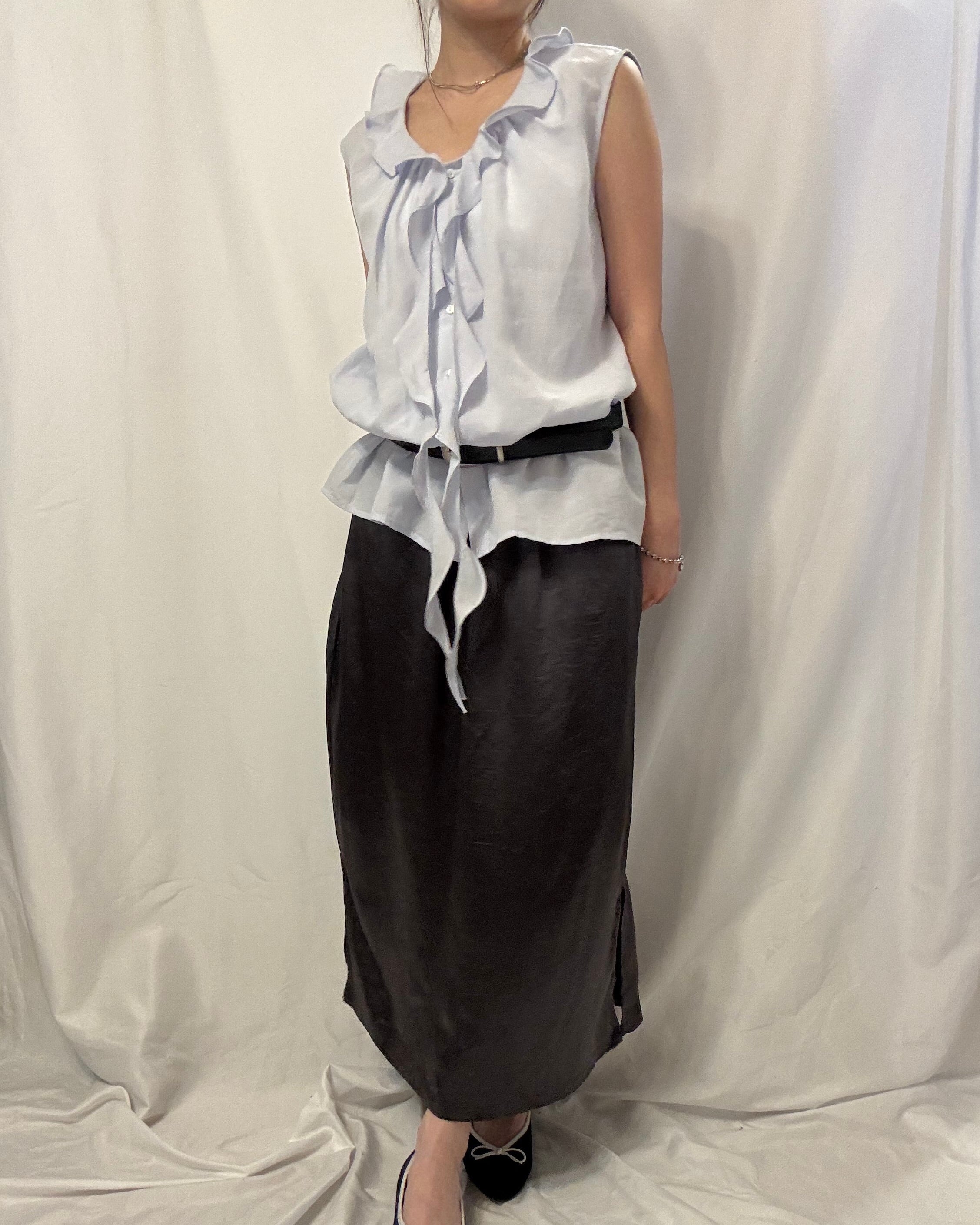 Cascading Frill Sleeveless Top 細波浪領麻質恤衫