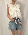 Cascading Frill Sleeveless Top 細波浪領麻質恤衫