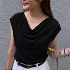超柔軟～Second-Skin Draped Scoop-Neck Sleeveless Top