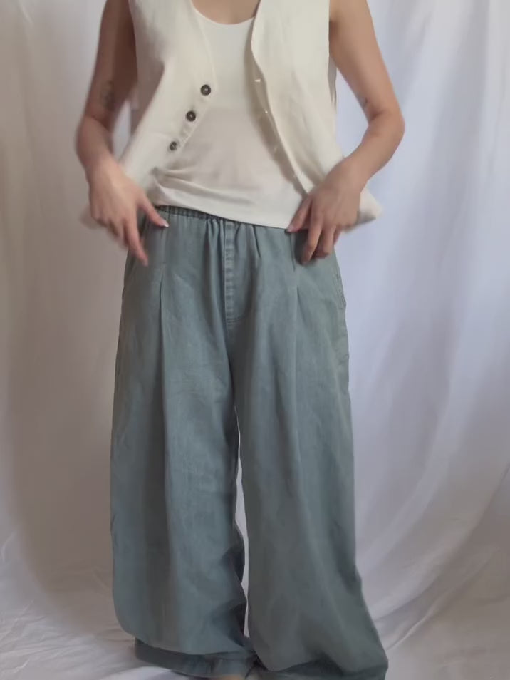 Elasticated Wide-Leg Jeans 橡筋腰Vintage洗水闊腳牛仔